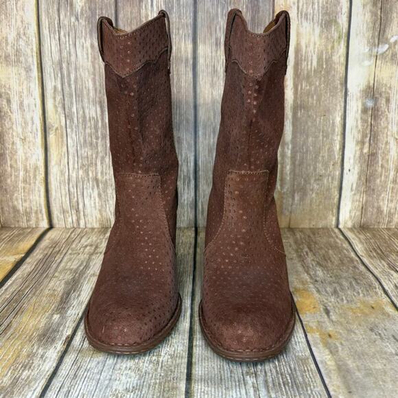 Born Genevieve Brown Polka Dot Suede Leather Western Cowgirl Boots Sz 9M - Picture 2 of 9